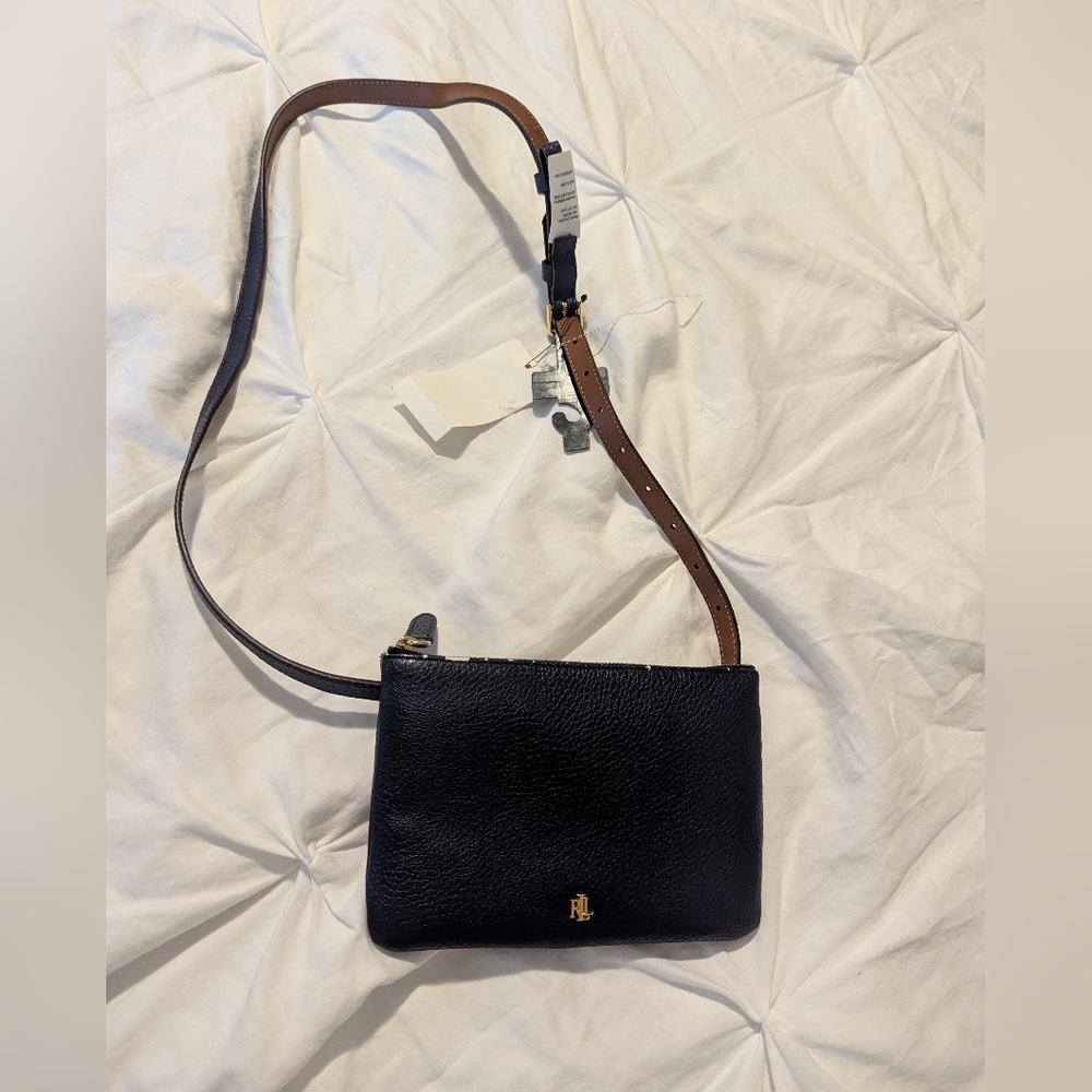 Lauren Ralph Lauren Logo Pebbled Faux Leather Belt Bag / Crossbody NWT FLAWED